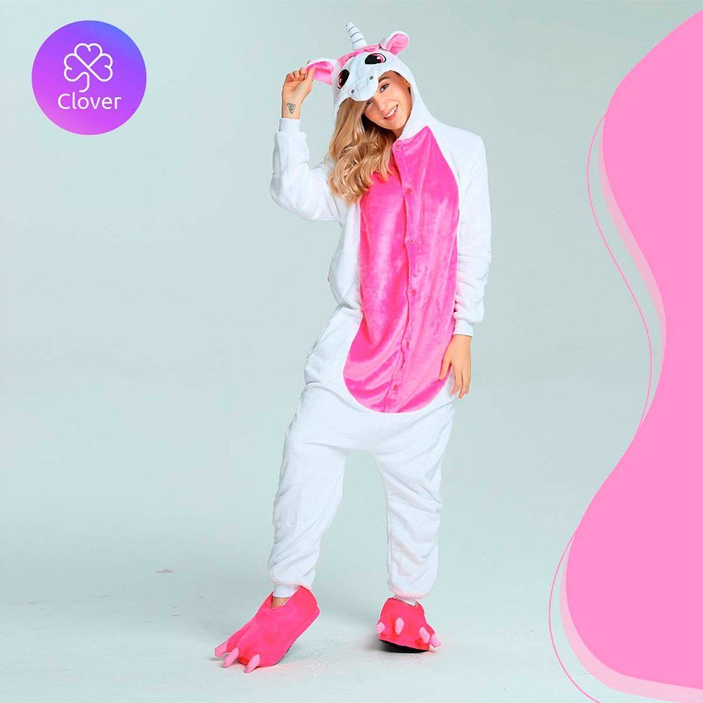 Pijamas enterizas térmicas de unicornio rosa para mujer